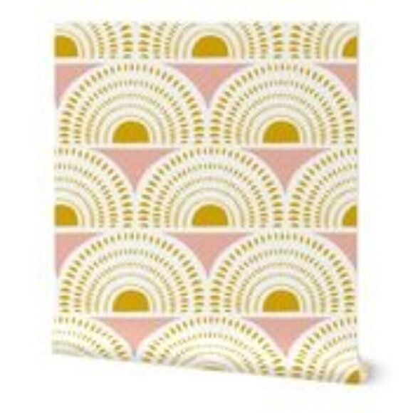 Spoonflower Prepasted Removable Smooth Wallpaper Aurora- Blush and Goldenrod Geo - Picture 5 of 7